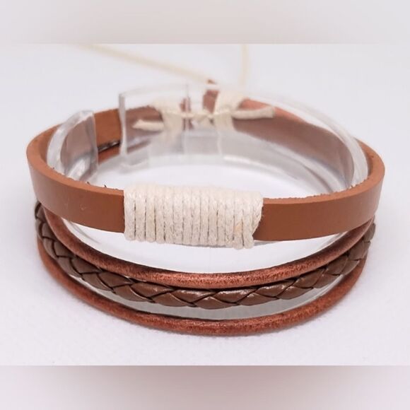 Men's leather bracelet layered brown new e47 - Picture 1 of 1